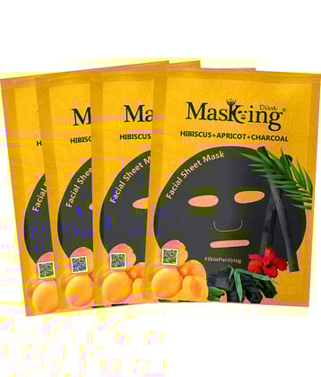 Masking Diva Hibiscus, Apricot and Charcoal Face Sheet Mask Masks 125 ml Pack of 4