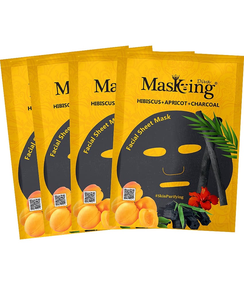 Masking Diva Hibiscus, Apricot and Charcoal Face Sheet Mask Masks 125 ml Pack of 4