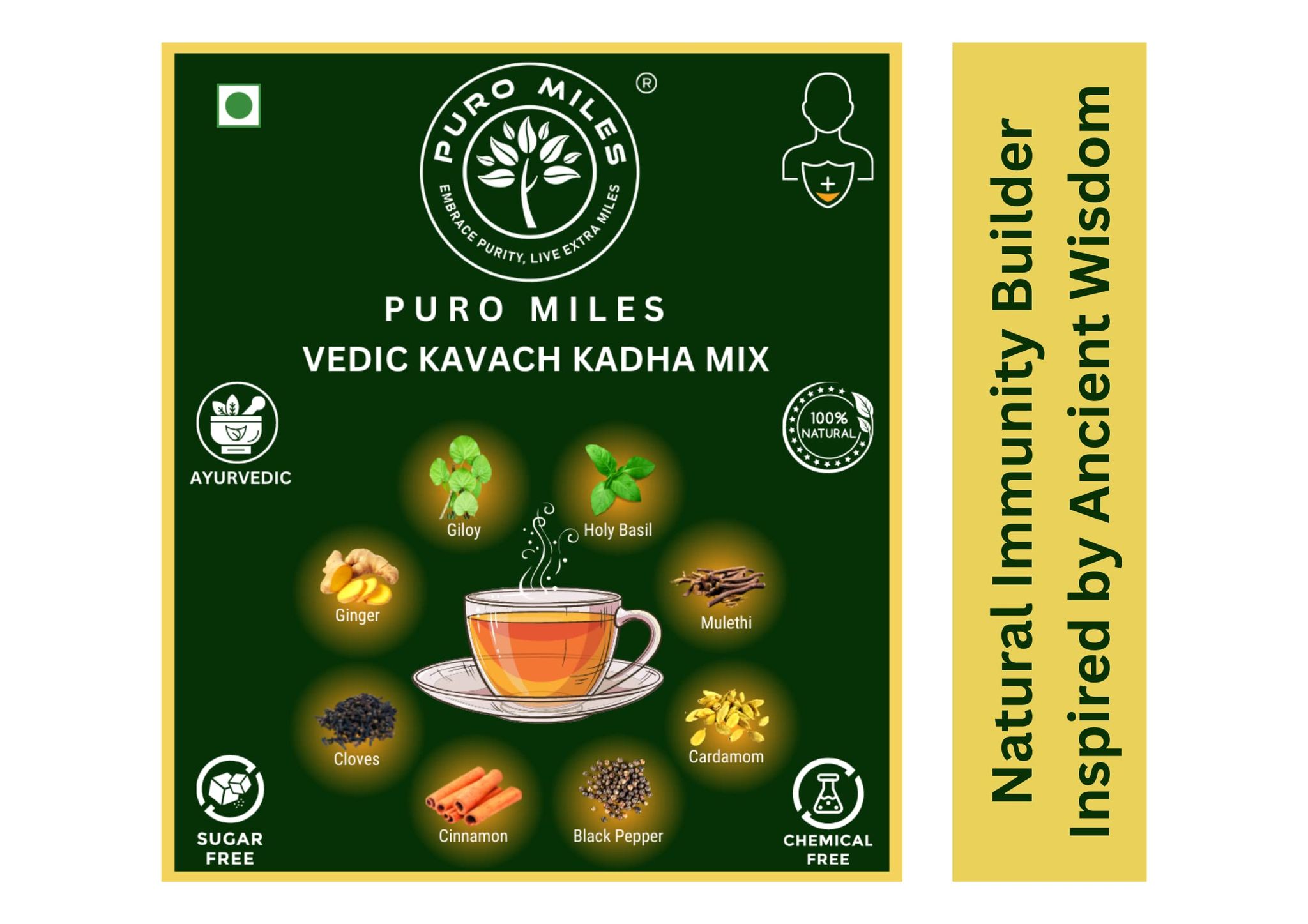 Puro Miles Ayurvedic Kadha |Herbal Tea Mix (Kwath Powder) |Immunity Booster| Long Term Relief from Cold,Cough & Sore Throat | Pack of 2x50gm