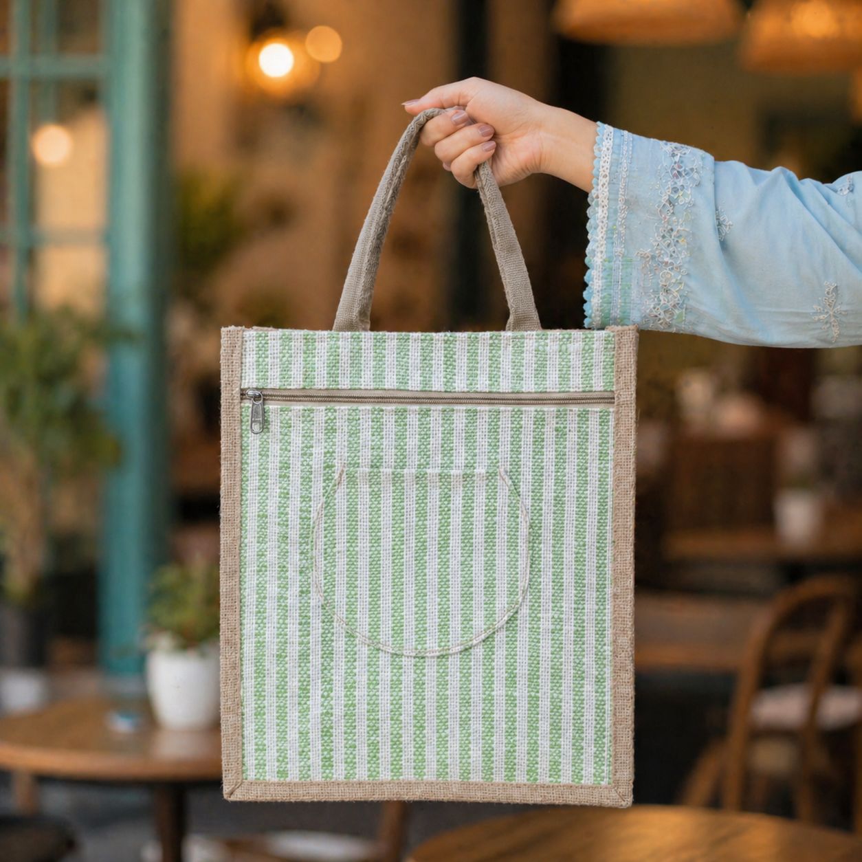 Eco-Friendly Jute Tote Bag with Zip & Minimal Design