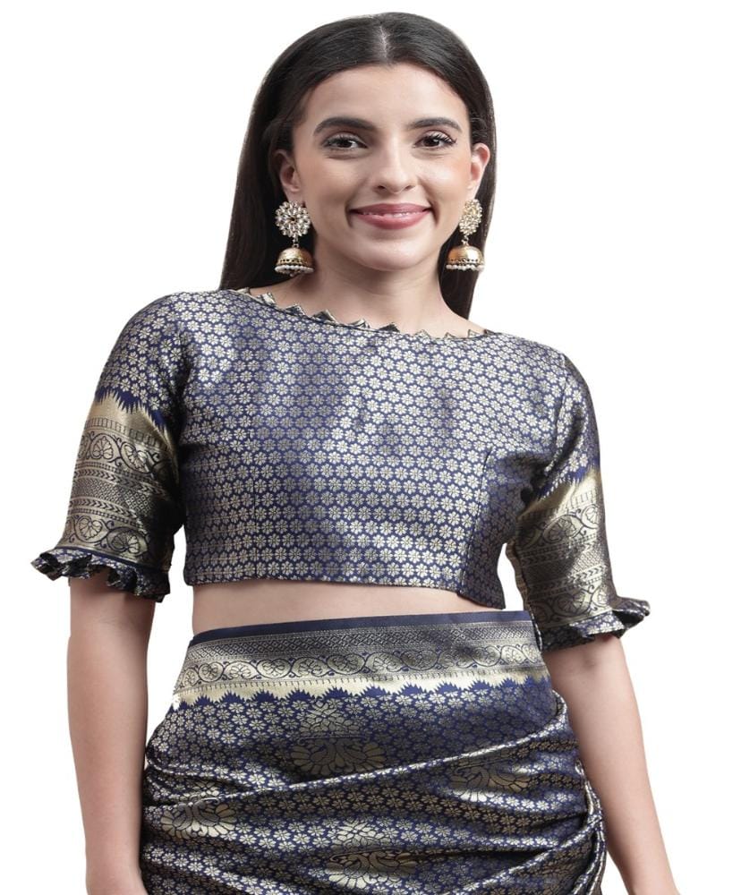 Women's Banarasi Silk Designer Weaving Saree with Unstitched Blouse (Blue, 5.50 Mtrs)