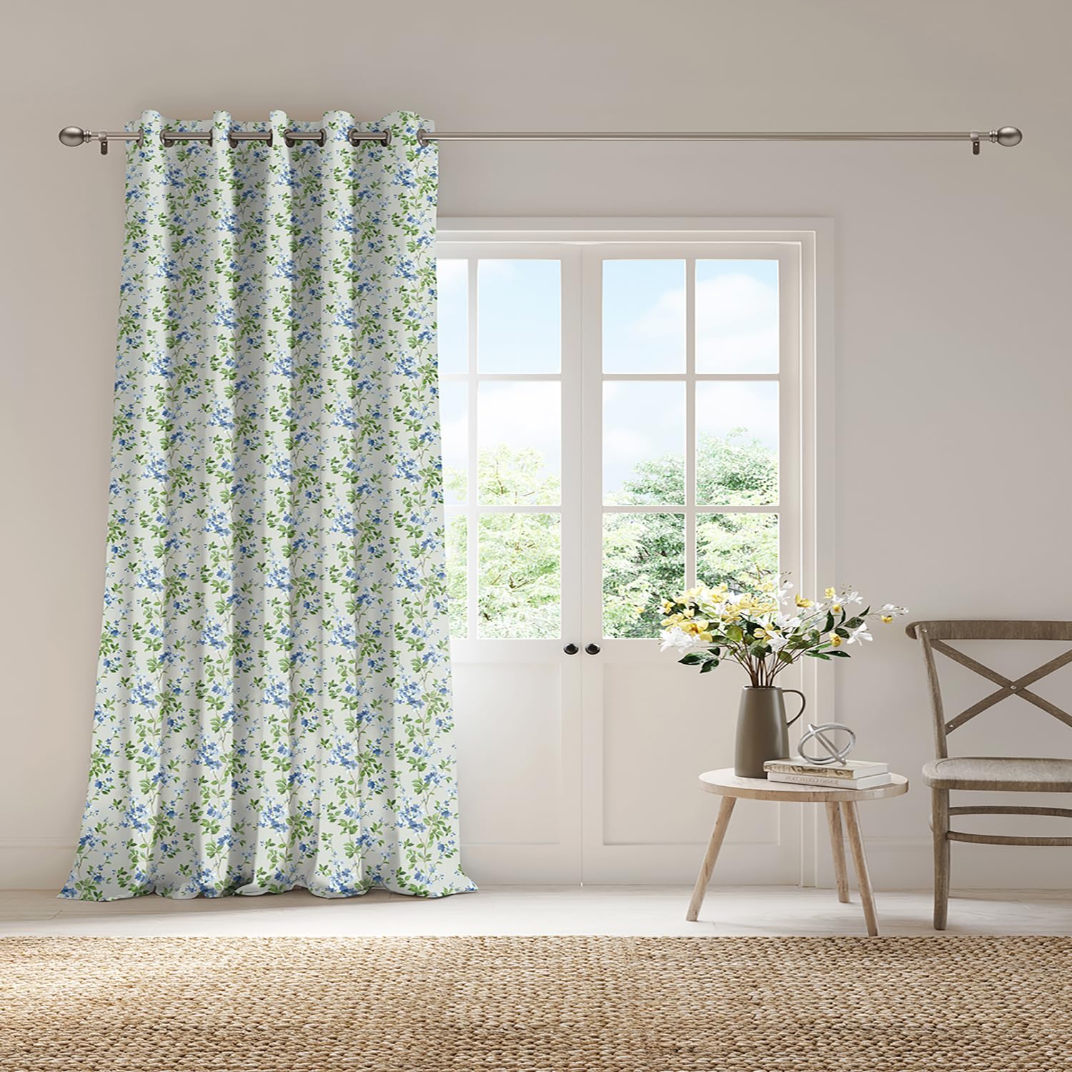 Ddecor Curtain Pack of 1, Polyster Digital Print Floral Curtain, Large Door 9 FT, Garnet, Room Darkening |135 CM X 270 CM, Blue