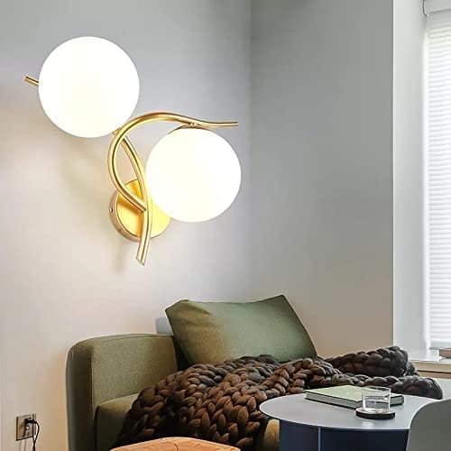 SPARKWORLD Gold Modern Dual Globe Wall Lamp Light for Bedroom Living Dining Room (Bulb not Included)