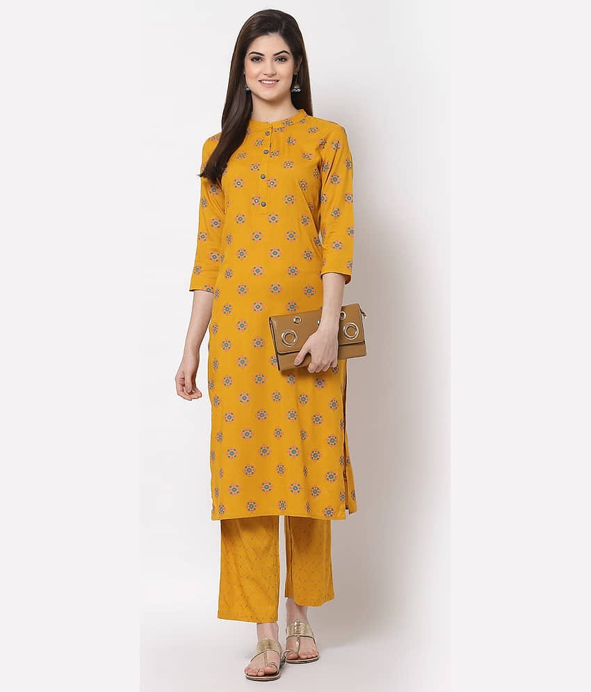 Kbz Yellow Cotton Kurti With Palazzo - Stitched Suit Single