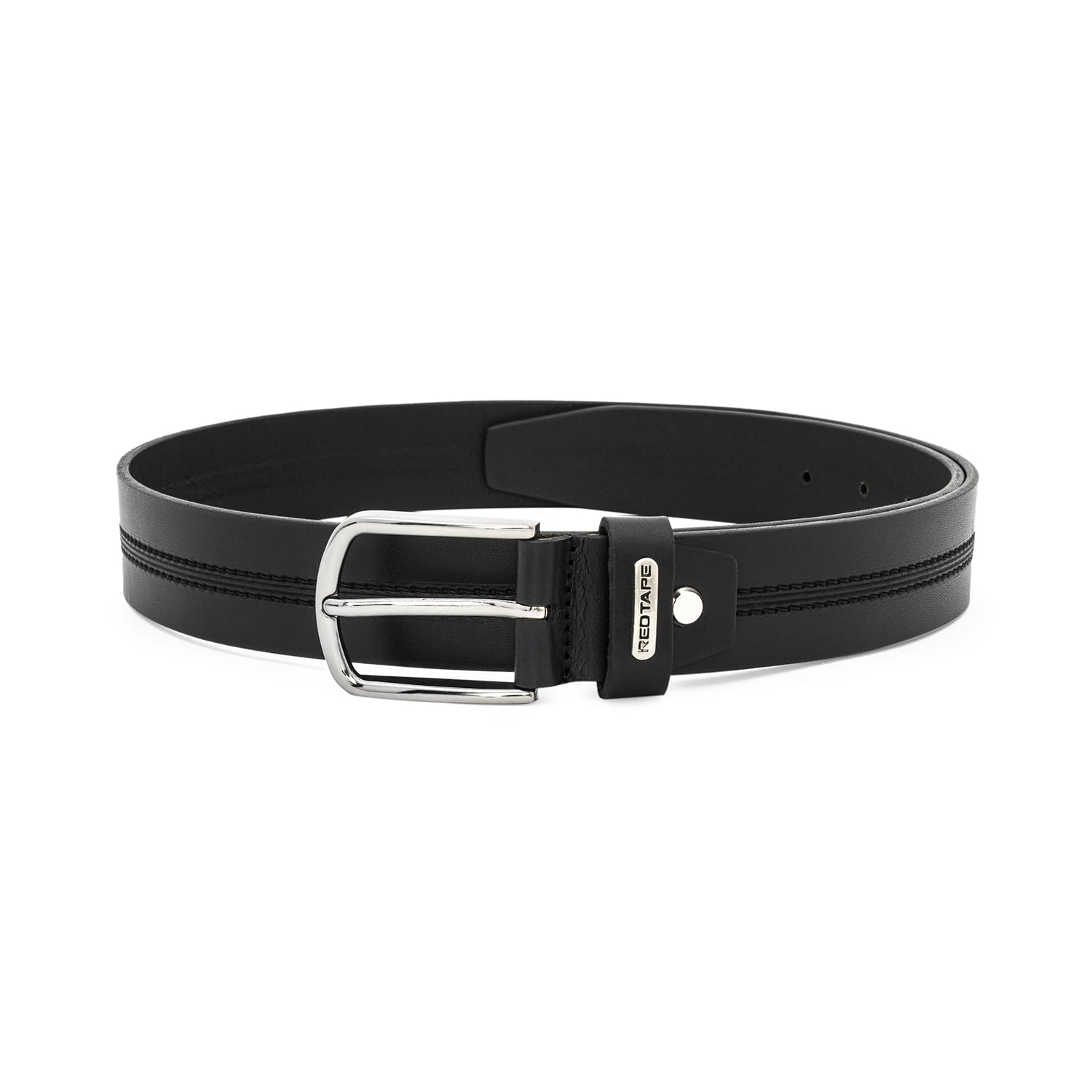 Red Tape Men's Black Leather Belt | Classic, Durable Dress Belt for Formal & Casual Wear