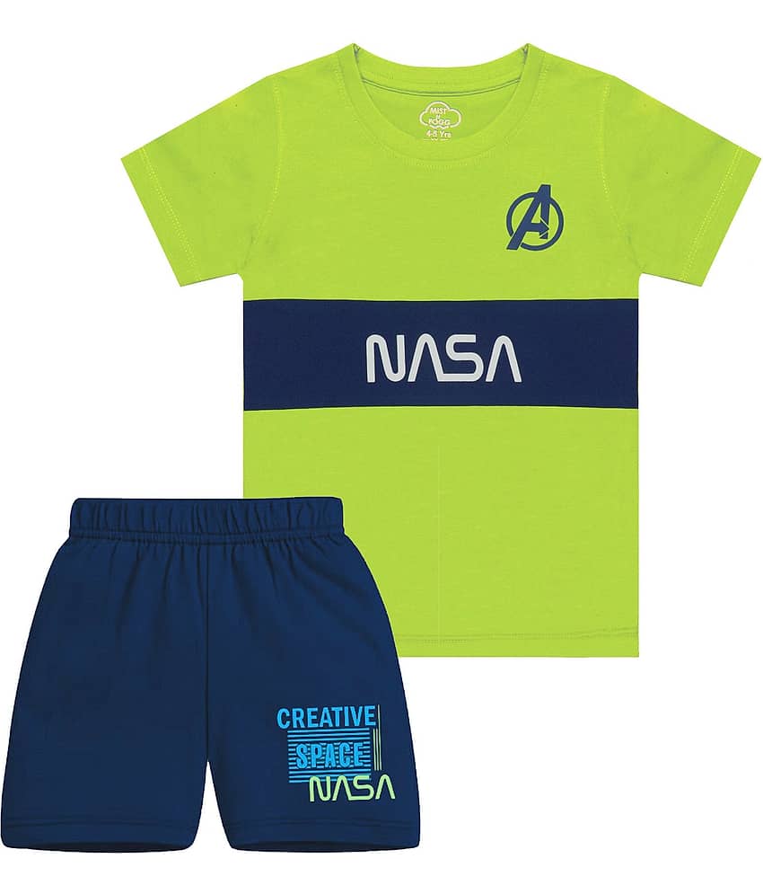 MIST N FOGG Pack of 1 Unisex Cotton Blend T-Shirt & Shorts Set ( Green )