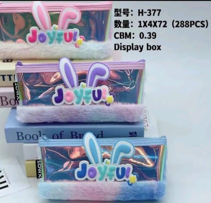 Esmi- *Joyful- Holographic & Plush Fur Pencil pouch* ( Moq 12 - 140/- each )