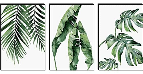 Set of 3 Preety Green Leaf Modern Art MDF Self Adhessive UV Textured Painting 27 Inch X 12 Inch(Each Painting Size
