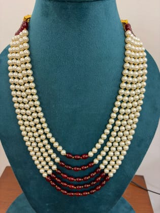 deep maroon and off-white multi-layered unisex pearl necklace