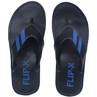 LEACO Men Slippers By FLIP X - Premium Black Leatherette Slippers Comfort and Style Soft Padded Anti Slippery Premium Design Extra Durable