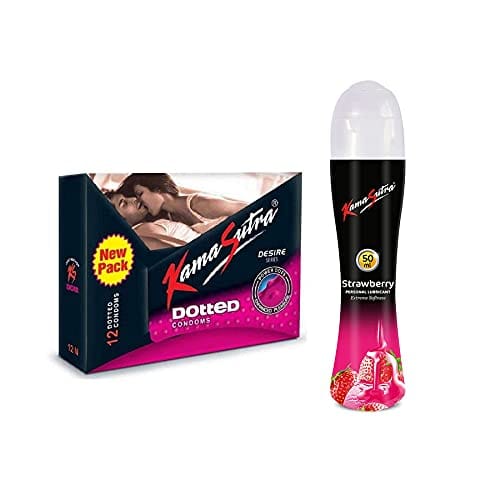 KamaSutra Dotted Condom 12's and Personal Strawberry Lubricant Gel 50ml (Set of 2)