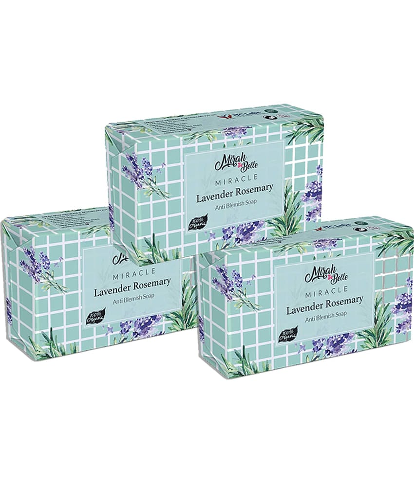 Mirah Belle - Organic Lavender Rosemary Anti - Blemish Soap 125gm (Pack of 3), Blackheads,Dark Spots & Scars- Handmade Soap 375gm