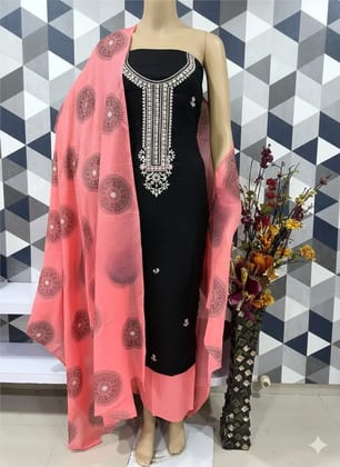 Unstitched Pure Cotton Salwar Suit Material Embroidered