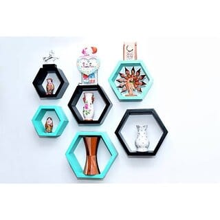 Onlinecrafts Wooden Wall Shelf Wooden Wall Shelf (Number Of Shelves - 6, Black, Green)