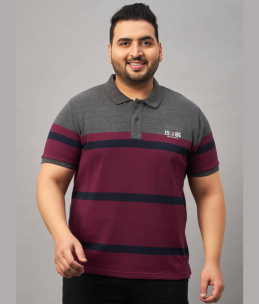 AUSTIVO Pack of 1 Cotton Blend Regular Fit Striped Half Sleeves Men's Polo T Shirt ( Multicolor )
