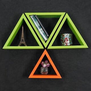 Onlinecraft Wooden Wall Rack Shelf Wooden Wall Shelf (Number Of Shelves - 4, Green, Orange)