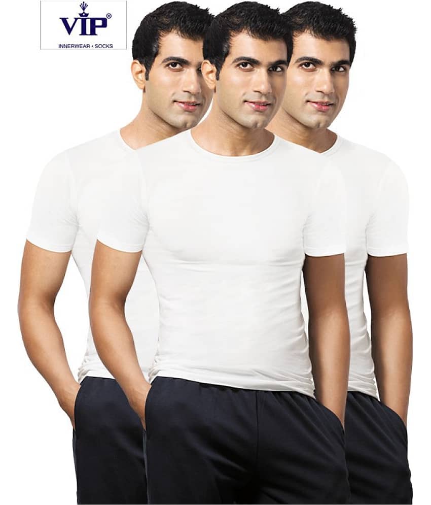 VIP White Half Sleeve Vests Pack of 3