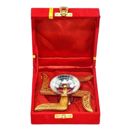 Swastik Diya with Velvet Gift Box | Traditional Decorative Oil Lamp for Puja, Temple, Home Dcor, Diwali & Festive Gifting Swastik Diya with Velvet Gift Box | Traditional Decorative Oil Lamp for Puja, Temple, Home Dcor, Diwali & Festive Gifting