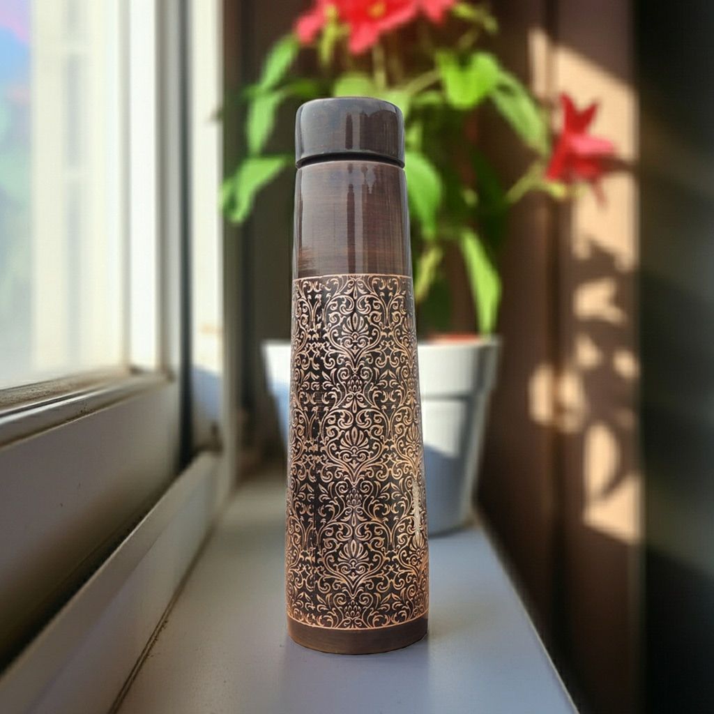 Copper Water Bottle – Pure Copper Ayurvedic Drinking Bottle for Home & Office, Height : 10.5 Inch (BCMAS196 A)