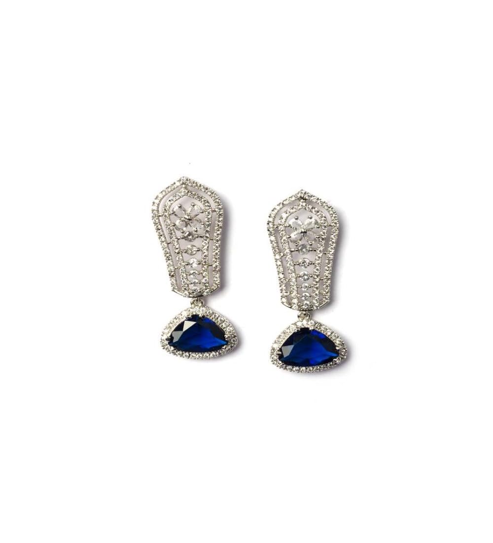 Generic Women's Brass Silver Plated Drop Earrings (Blue)-PID66277