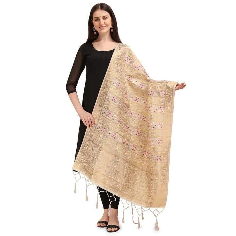 Women's Silk Pure weaving Work Duppatta (Off White, Leangth: 2-2.3 Mtrs)-PID44943