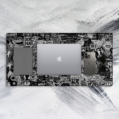 Wrapcart Black Graffiti Tech Mat, Extra Large Gaming Mousepad 11 X 22 Inch