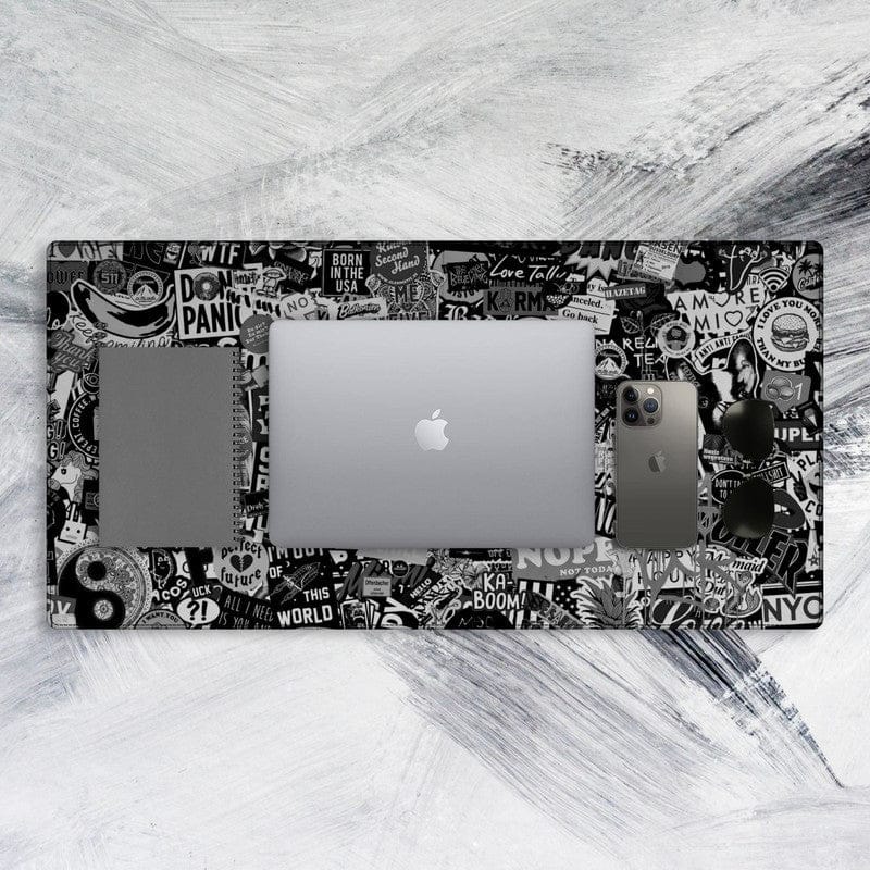 Wrapcart Black Graffiti Tech Mat, Extra Large Gaming Mousepad 11 X 22 Inch