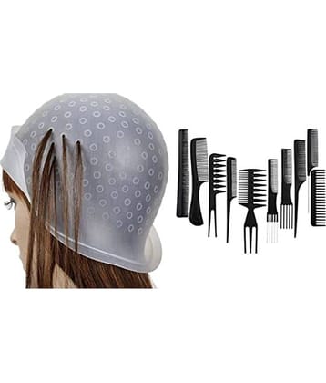 Lenon Professional 10 Pcs Comb With Highlight Color Cap Silicon Reusable Pack of 2