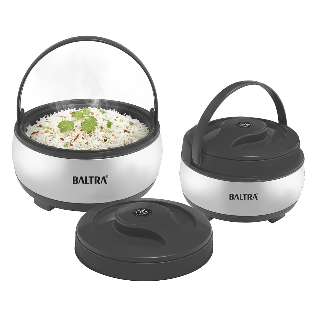 BALTRA Inner Stainless Steel Casserole Set | Keeps Food hot & Fresh Chapati, Roti, Biryani and More | Serving Bowl with Lid