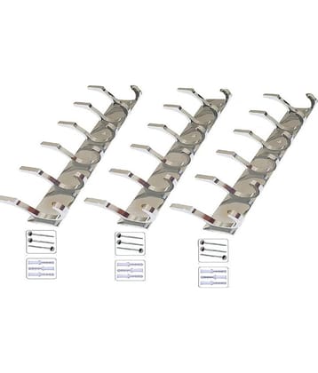 OJASS Stainless Steel & Aluminium Premium Heavy Quality - 6 PIN Duck Cloth Hanger Bathroom Wall Door Hooks with 6 Screw and 6 Grip (Pack of 3 pcs) DHS06SS3L