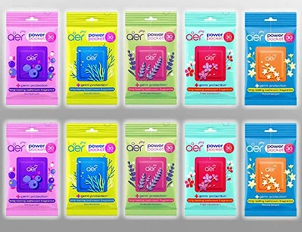 Godrej Aer Pocket BERRY RUSH, SEA BREEZE, FRESH BLOSSOM, FLORAL DELIGHT, LAVENDER BLOOM Blocks (5 X 2 Units)(10 x 10 g)