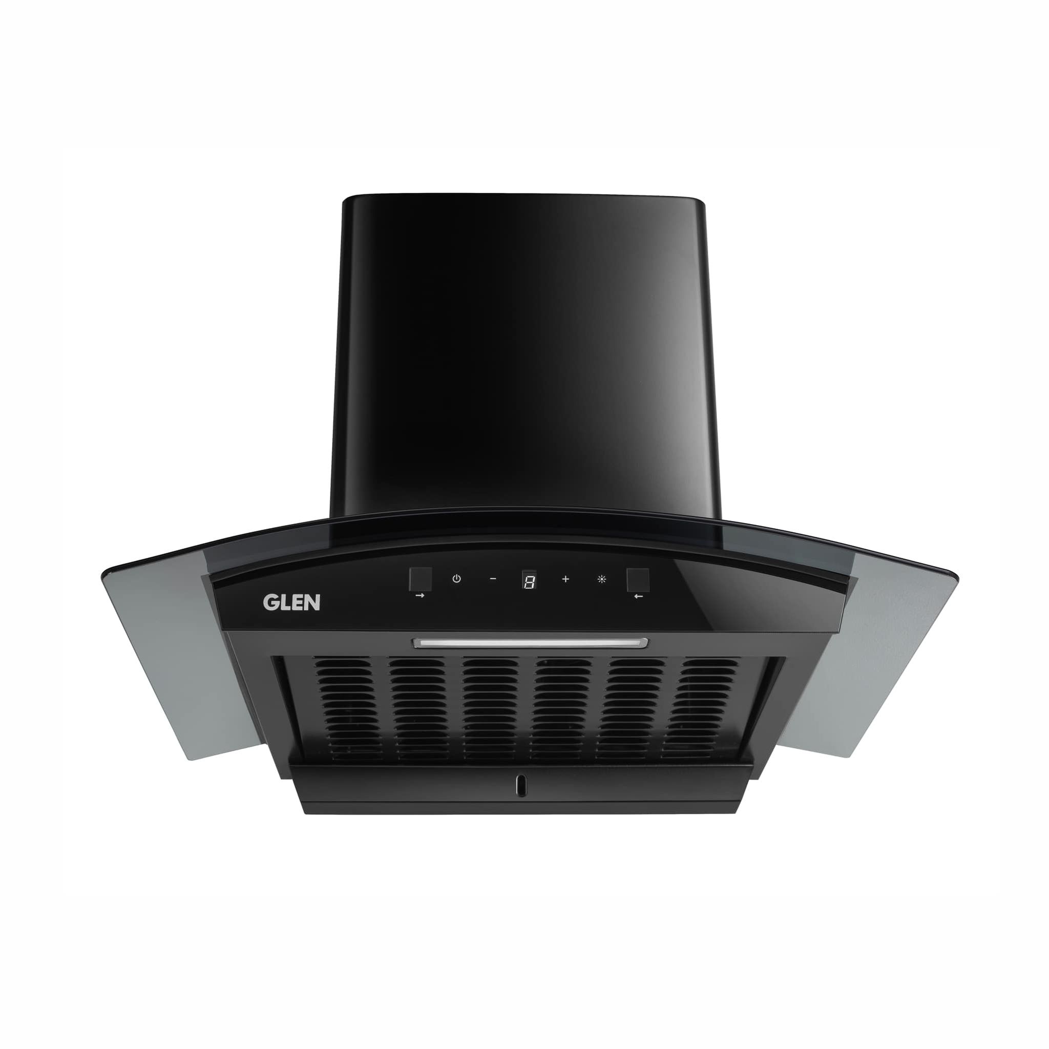 Auto Clean Curved Glass Filter less Kitchen Chimney, Motion Sensor control with Digital Display 60/76/90cm, 1200 m3/h (6058 DI BL AC)