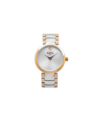 Qorum Katha Ladies Watch - Two Tone Gold Plated Stainless Steel Case With Silver Dial