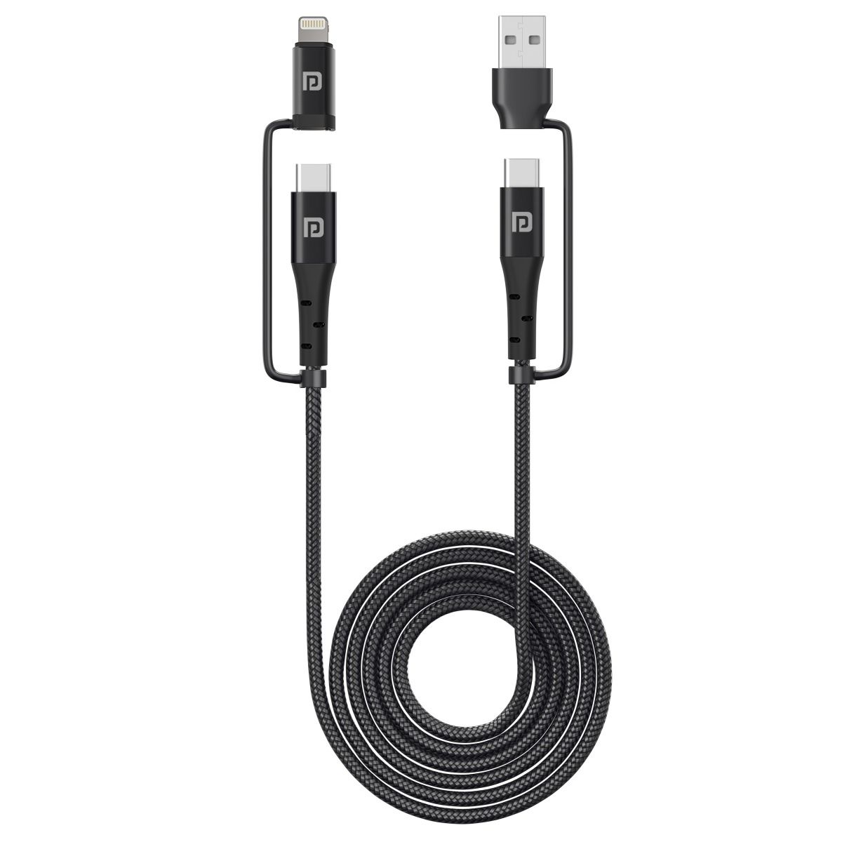 Portronics Konnect J8 3-in-1, USB A + Type C to 8 Pin + Type C, Fast Charging Cable with 60W Max Output, Nylon Braided, For Android Smartphone, Ios And Type C Usb Devices, 1.2M Length