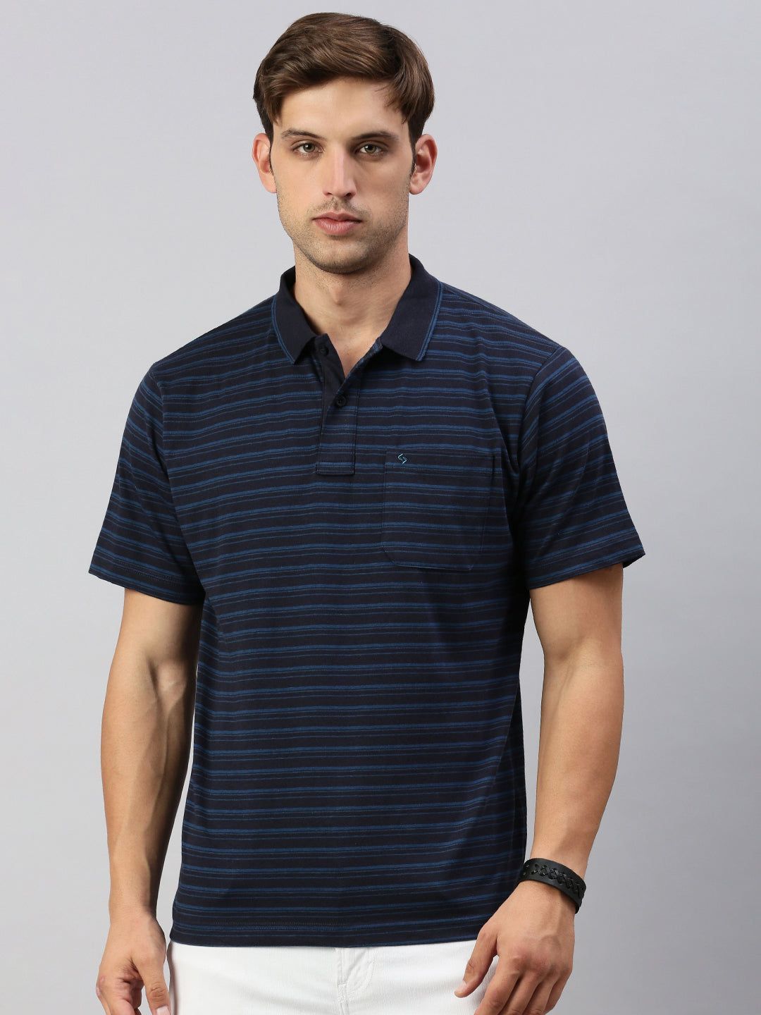 Classic Polo Men's Half Sleeve Navy Blue Polo Neck Cotton Authentic Fit T Shirt | FEEDERS - 264 B AF P