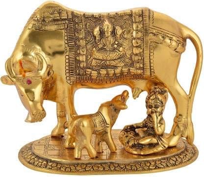 Dreamkraft Oxidised Gold Finished Kamdhenu Cow & Calf Figurine Idol for Home Decorative/Office/Gifting/Pooja Like Brass and Metal Showpiece Statue (Gold) Dreamkraft Oxidised Gold Finished Kamdhenu Cow & Calf Figurine Idol for Home Decorative/Office/Gifting/Pooja Like Brass and Metal Showpiece Statue (Gold)