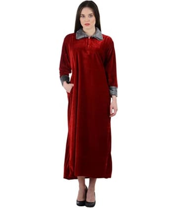 RAABTA FASHIION Women Velvet Solid Gown ( Maroon )