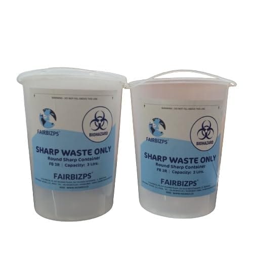 FAIRBIZPS 3L Round Sharps Container - Secure Disposal for Needles, Syringes, and Medical Waste - Durable Design for Hospitals, Clinics & Nursing Home PAC OF 2