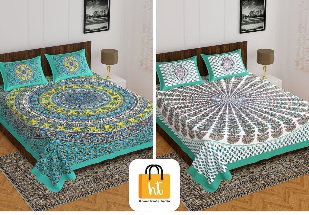 3001-Hometrade India-Standard King Size (90*108 Inches) Double Bedsheet With 2 Pillow Cover-RJ-14-Jaipur lining-3407