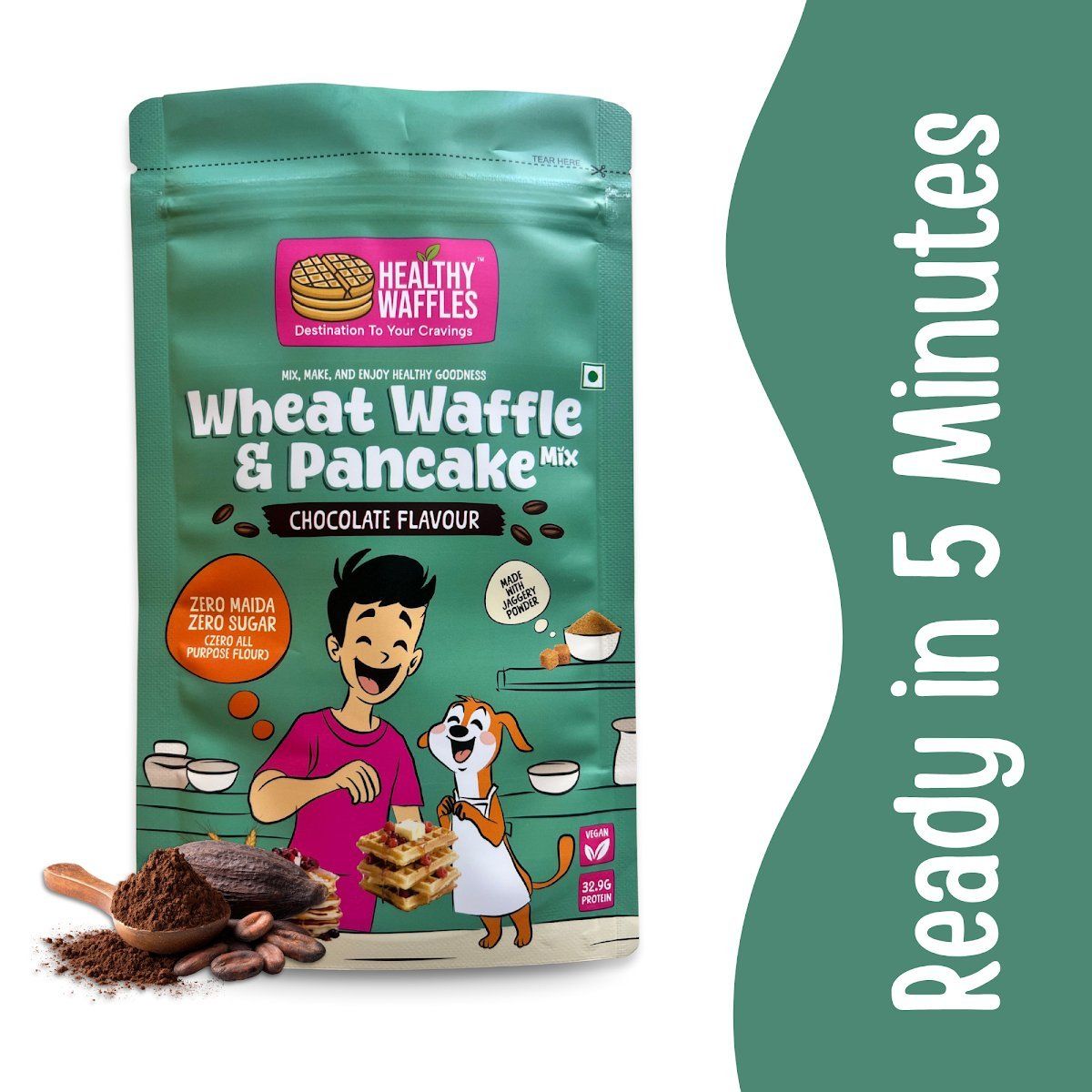Healthy Waffles Wheat Chocolate Waffle & Pancake Mix (1kg) | Zero Maida & Sugar | Quick Breakfast
