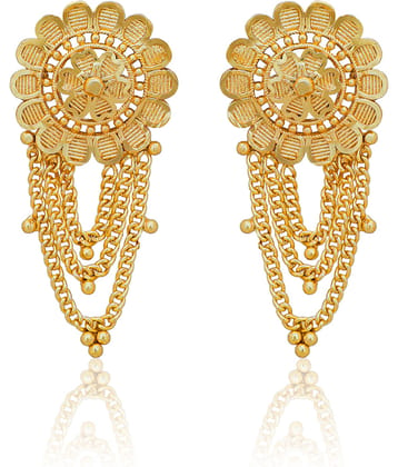 LUV FASHION Golden Stud Earrings ( Pack of 1 )