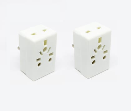 Multi Plug Adapter Sockets (Pack of 2) � Universal Mini Multi Plug Adapter | 3 Pin Plug & 2 Pin Socket | Compact Travel Plug Extension for Home, Office & Outdoor Use