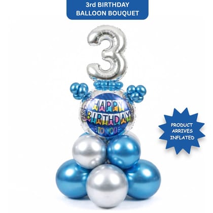 Designer Blue & Silver Balloon Bouquet Arrangement for 3rd Birthday