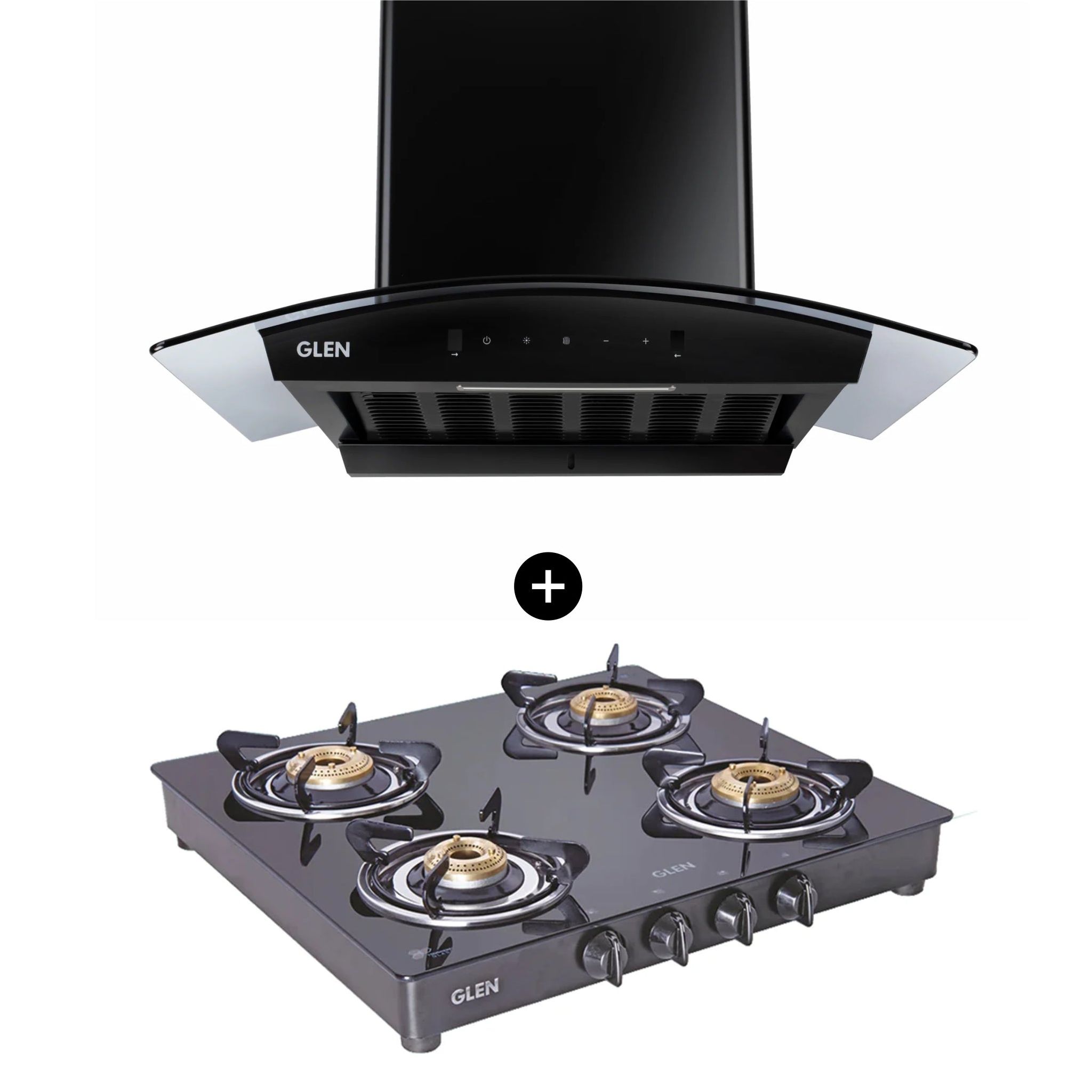 4 Burner Gas Stove Brass Burner (1043 GT BB BL) + Auto Clean Chimney with BLDC Motor Motion Sensor 60cm 1400 m3h (CT1043GTBBBL+CH6052SLBLDCB60)