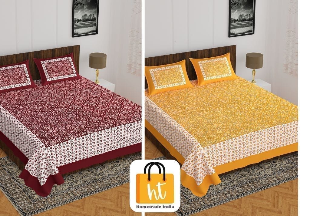 3001-Hometrade India-Standard King Size (90*108 Inches) Double Bedsheet With 2 Pillow Cover-RJ-14-Jaipur lining-3405