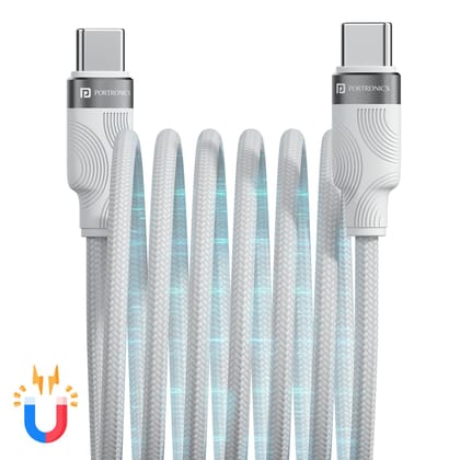 Portronics Maglink C Square 60W Max Output, Type C to Type C Cable, Magnetic Cable, 1m Cable Length Portronics Maglink C Square 60W Max Output, Type C to Type C Cable, Magnetic Cable, 1m Cable Length