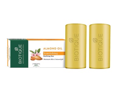 Biotique Almond Oil Nourishing Bathing Bar| Ayurvedic and Organically Pure| Maintains Skins Natural pH |100% Botanical Extracts| Suitable for All Skin Types | 150gm (Pack Of 2) Biotique Almond Oil Nourishing Bathing Bar| Ayurvedic and Organically Pure| M
