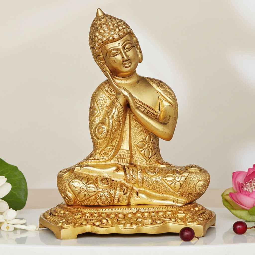 Brass Buddha Statue - Super Fine Finish Spiritual Showpiece, Height : 6.8 Inch (BSMAS015)