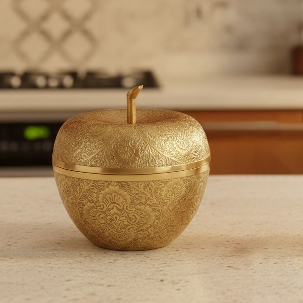 Brass Apple Shape Decorative Bowl | Luxury Fruit Bowl Home Decor, Height : 7 Inch (FMAS316 A)
