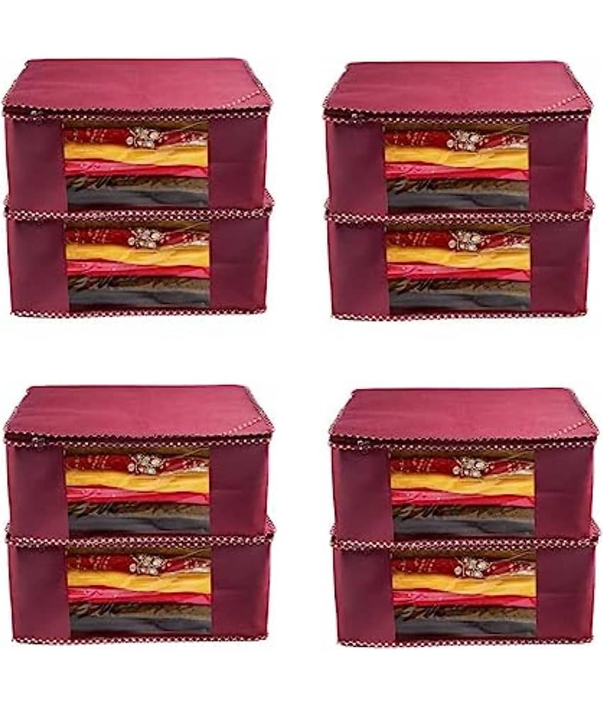 Non-Woven Saree Cover Cloth Storage & Organizer ( Pack of 8 ) Maroon Multi Saree Cover